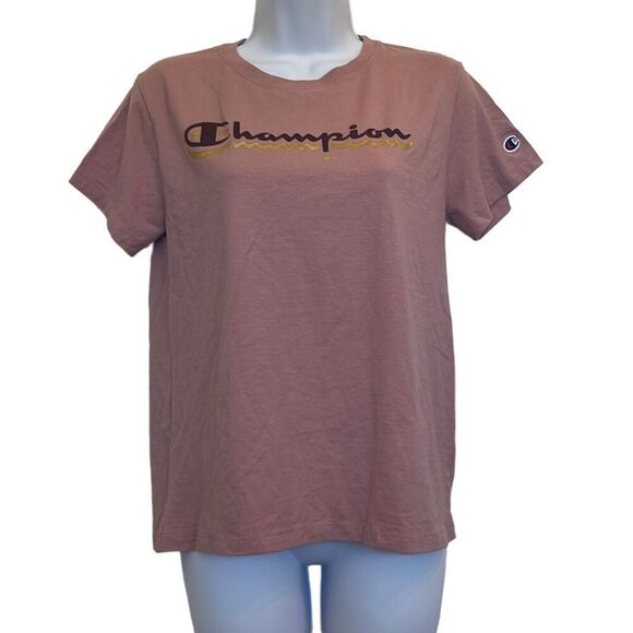 Champion Pink Gold Logo Short Sleeve Crewneck TShirt Top Small Casual Athletic - Picture 1 of 7